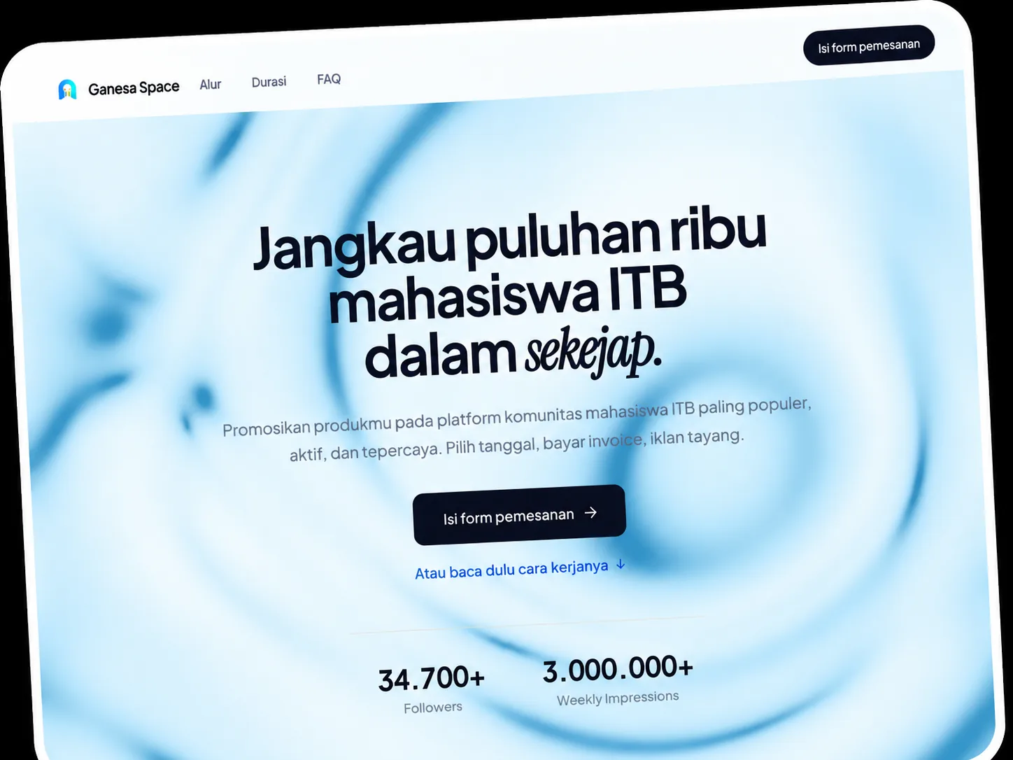 Ganesa Space partnership website on desktop